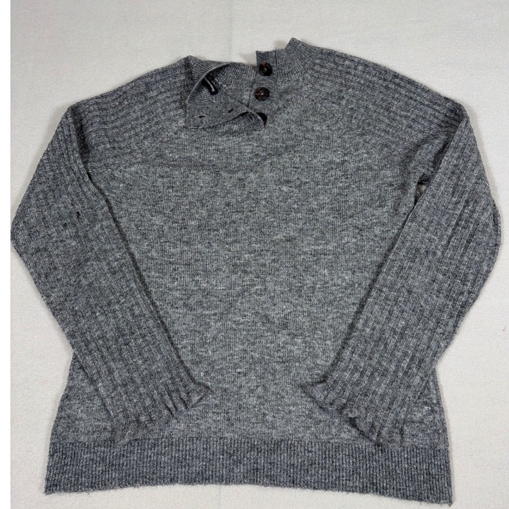 Abercrombie &‎ Fitch Gray Button Mock Neck Raglan Ribbed Knit Sweater Womens